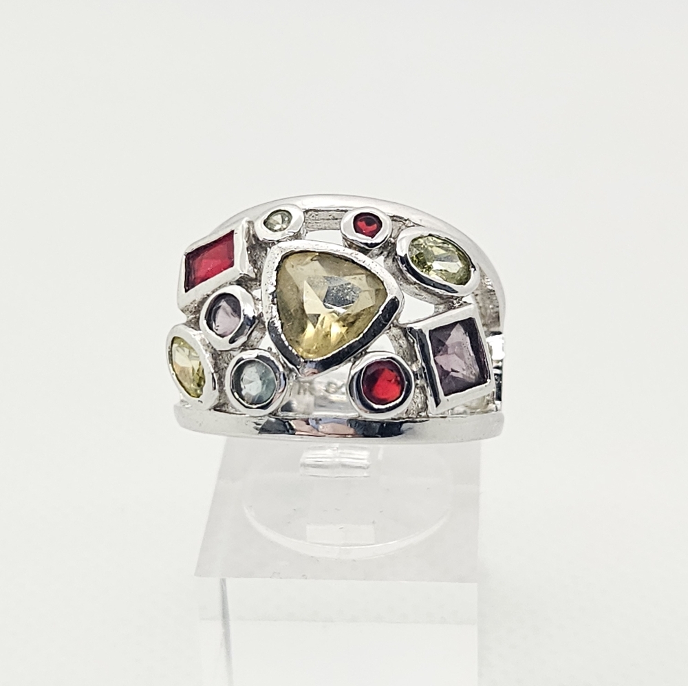 LIA SOPHIA Silver Tone Rhinestone Gem Ring Statement Cocktail Band Large Costume